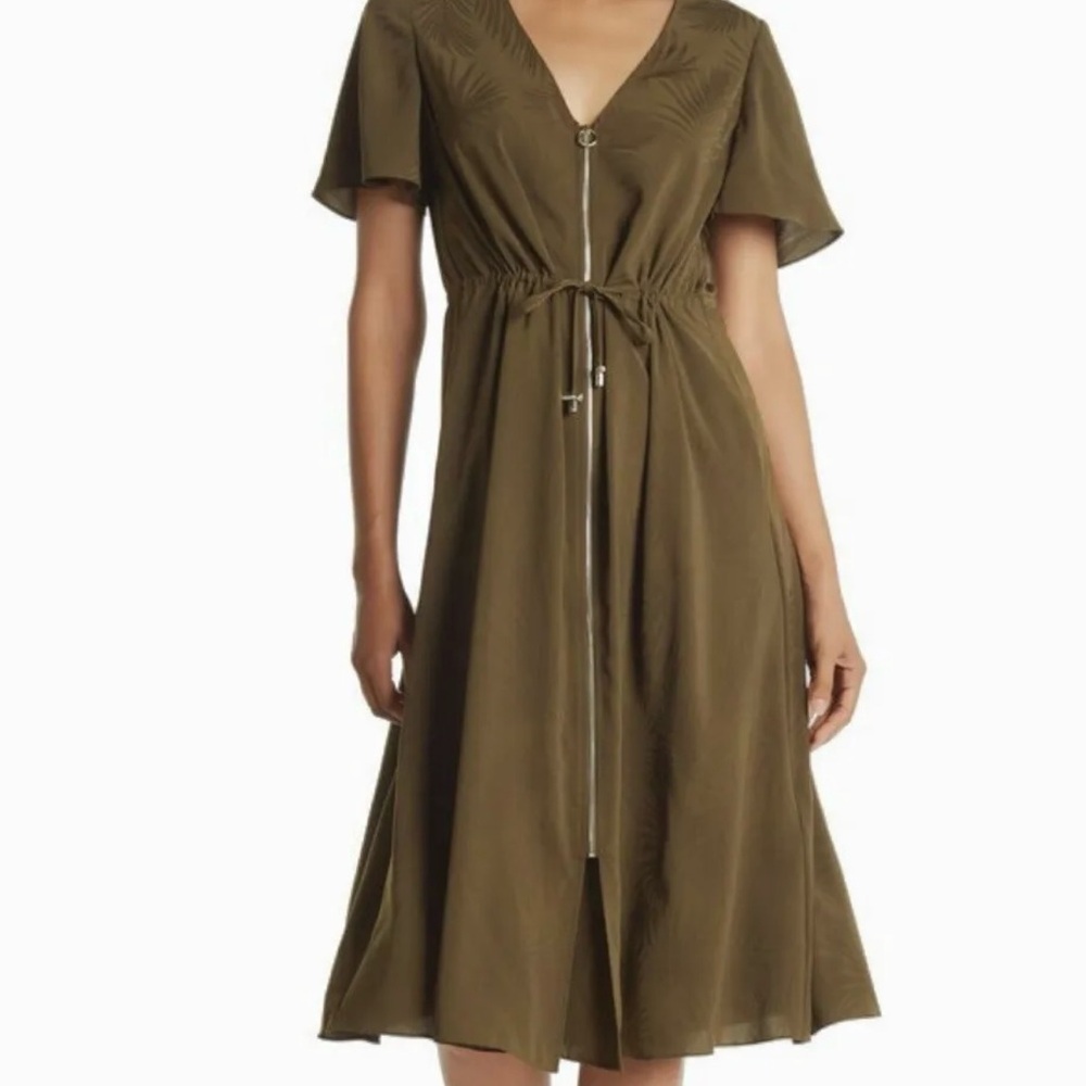 Ted Baker London Green Palm Flutter Drawstring Midi Dress